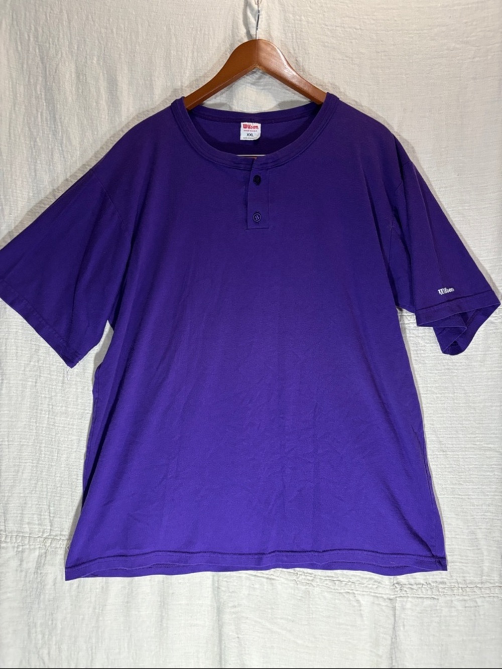 Wilson Men’s Deep Purple Short Sleeve Henley Tee Cotton blend Made in USA